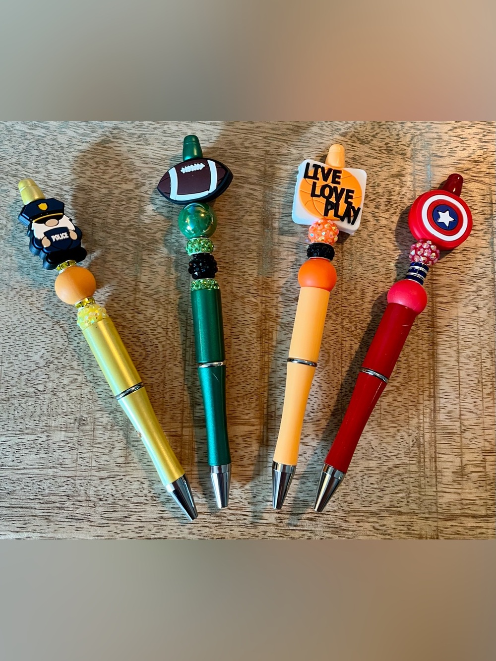 NEW & Handmade Set of 4 Beaded Pens - Sports/Etc.